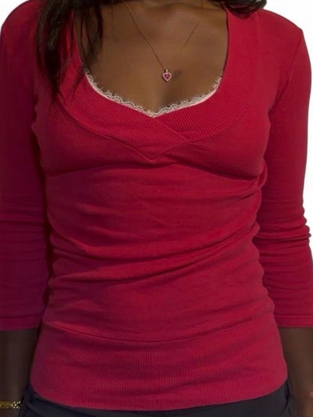 Derek Heart Red V-Neck Long Sleeve Top